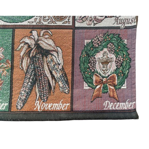 Vintage Woven Tapestry of Seasons Months of the Year & Holidays with Hanging woo - Picture 5 of 10